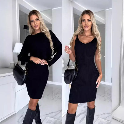 Conjunto Virginia Royale™ com Vestido Minimalista e Top Manga Longa