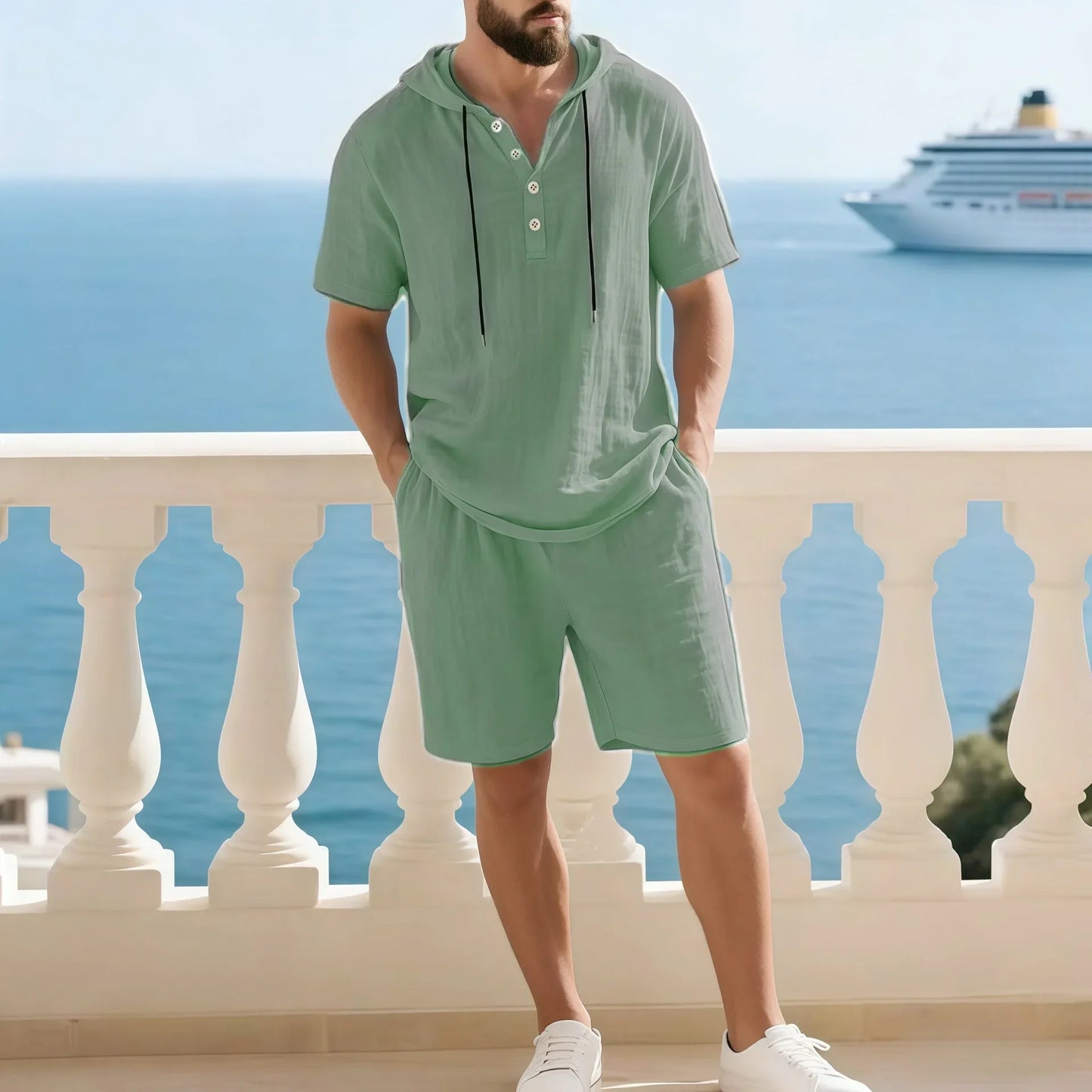 Conjunto Portofino Coast™ Em Linho de Algodão com Capuz Moderno