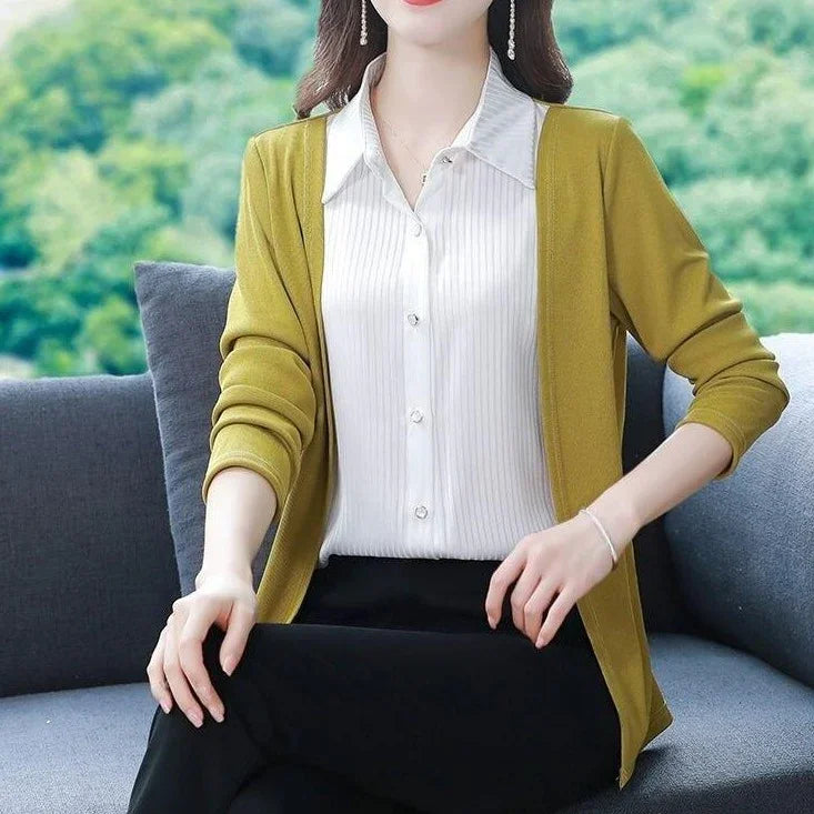 Camisa com Cardigã Sobreposto Modelo 2 em 1 Chic Femme™