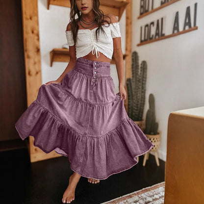 Saia Belle Prairie™ Em Jeans Estonado Com Camadas Fluídas