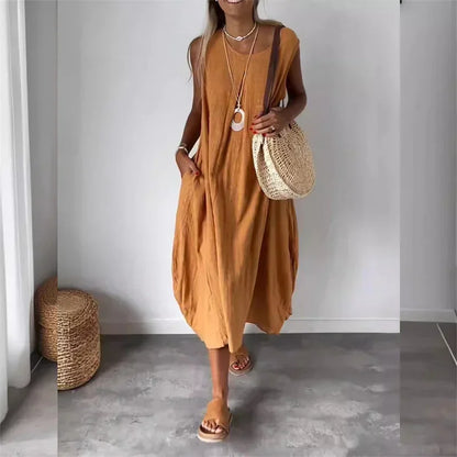 Vestido Malaya™ em Linho de Algodão com Estilo Minimalista / Toque Suave e Caimento Fluido para Máximo Conforto!