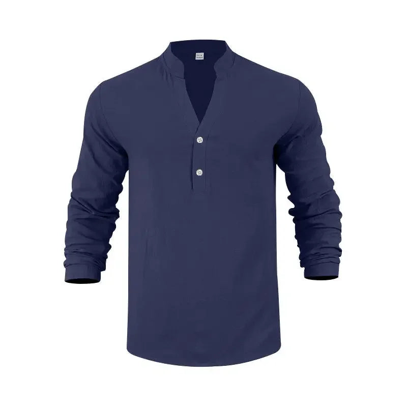 Camisa Orvian™ em Linho Premium com Gola Henley minimalista