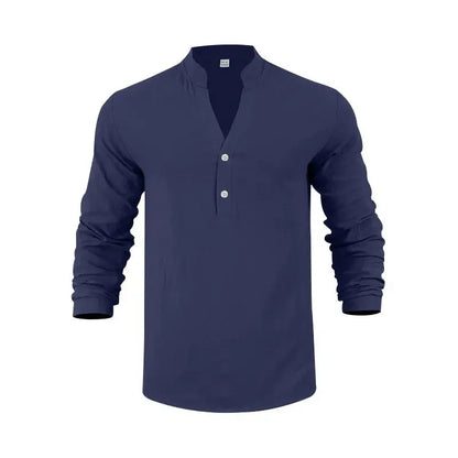 Camisa Orvian™ em Linho Premium com Gola Henley minimalista