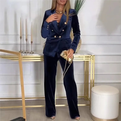Conjunto Victoria™ Toque Aveludado com blazer estruturado e calças fluidas / Sofisticação e poder num look intemporal!