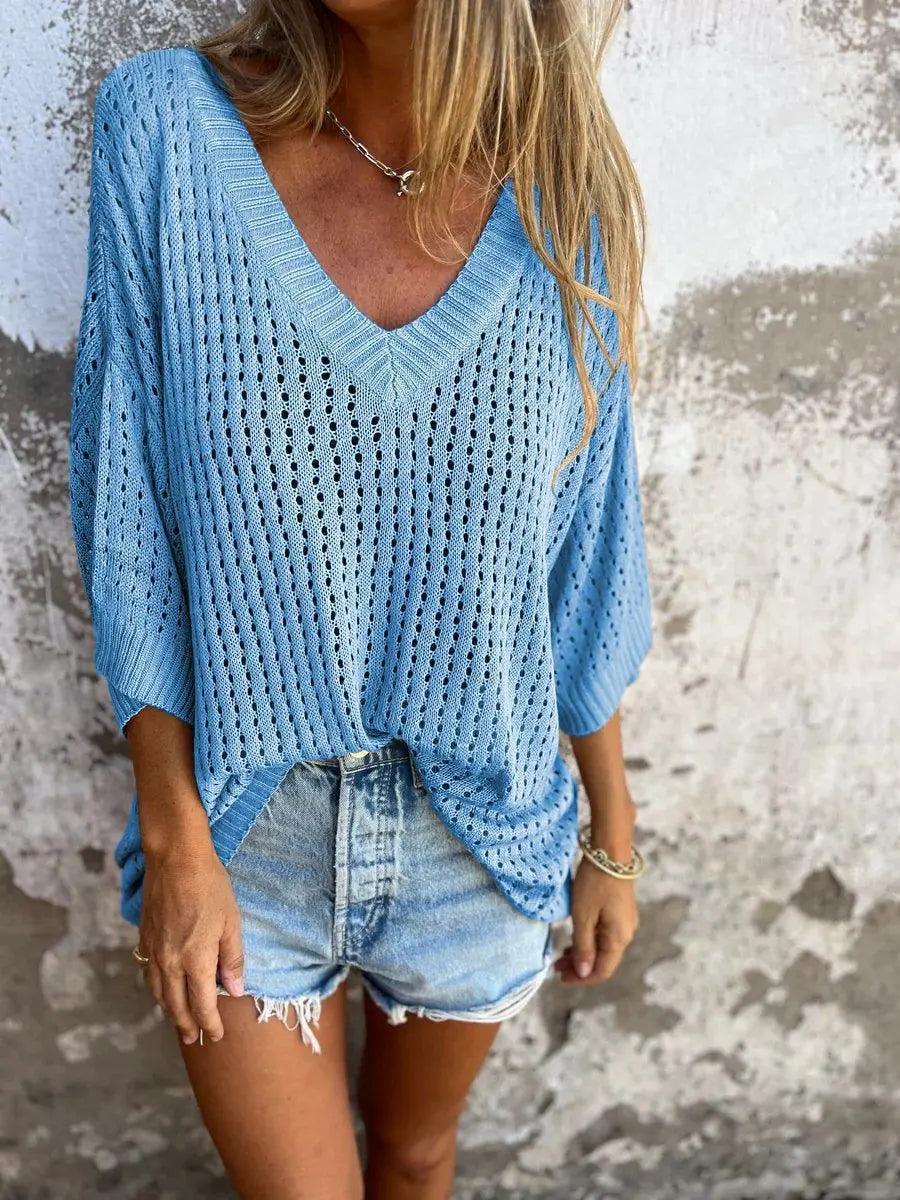 Blusinha Maré™ em Crochê de Algodão com Gola V / Leveza e Frescor para Dias de Sol!