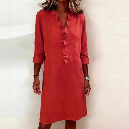 Vestido Calyra™ com Babados no Decote e Caimento Elegante