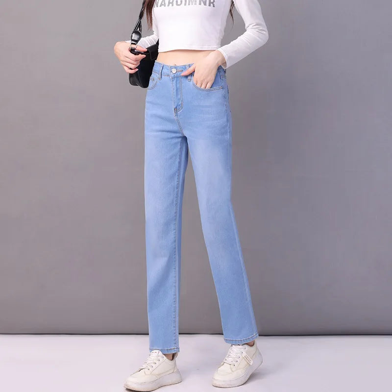 Calça Jeans Aurena™ Com Cintura Alta e Caimento Reto