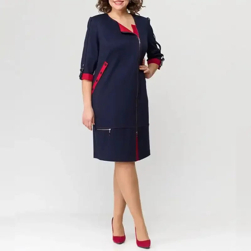 Vestido Alta Classe™ com Toques Contrastantes / Postura, Estilo e Refinamento em Uma Só Peça!