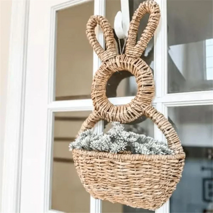 Cesta De Porta em Formato de Coelho em Fibra Natural / Beleza Artesanal em Formato de Coelho