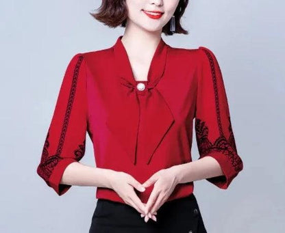 Blusinha Adele™ Em Chiffon com Laço - Elegância da Moda Urbana na Primavera e Verão de 2024.