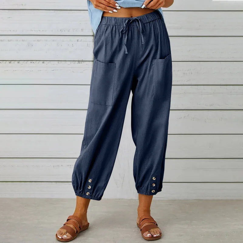 [COMPRE 1 E LEVE 2] Calça Kobe™ em Linho de Algodão com Bolsos Frontais e Cordão Ajustável