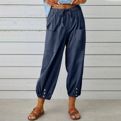 [COMPRE 1 E LEVE 2] Calça Kobe™ em Linho de Algodão com Bolsos Frontais e Cordão Ajustável