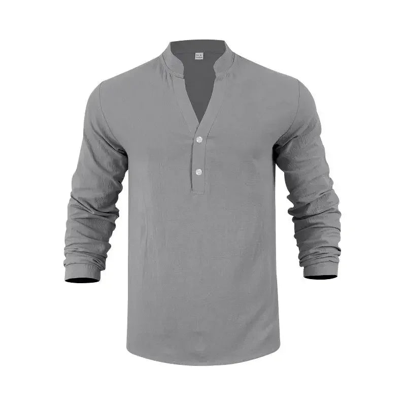 Camisa Orvian™ em Linho Premium com Gola Henley minimalista