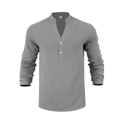 Camisa Orvian™ em Linho Premium com Gola Henley minimalista