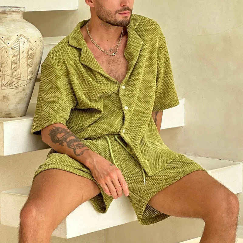 Conjunto Hampton™ com Camisa Resort e Short de Malha Texturizada / Presença casual com acabamento premium