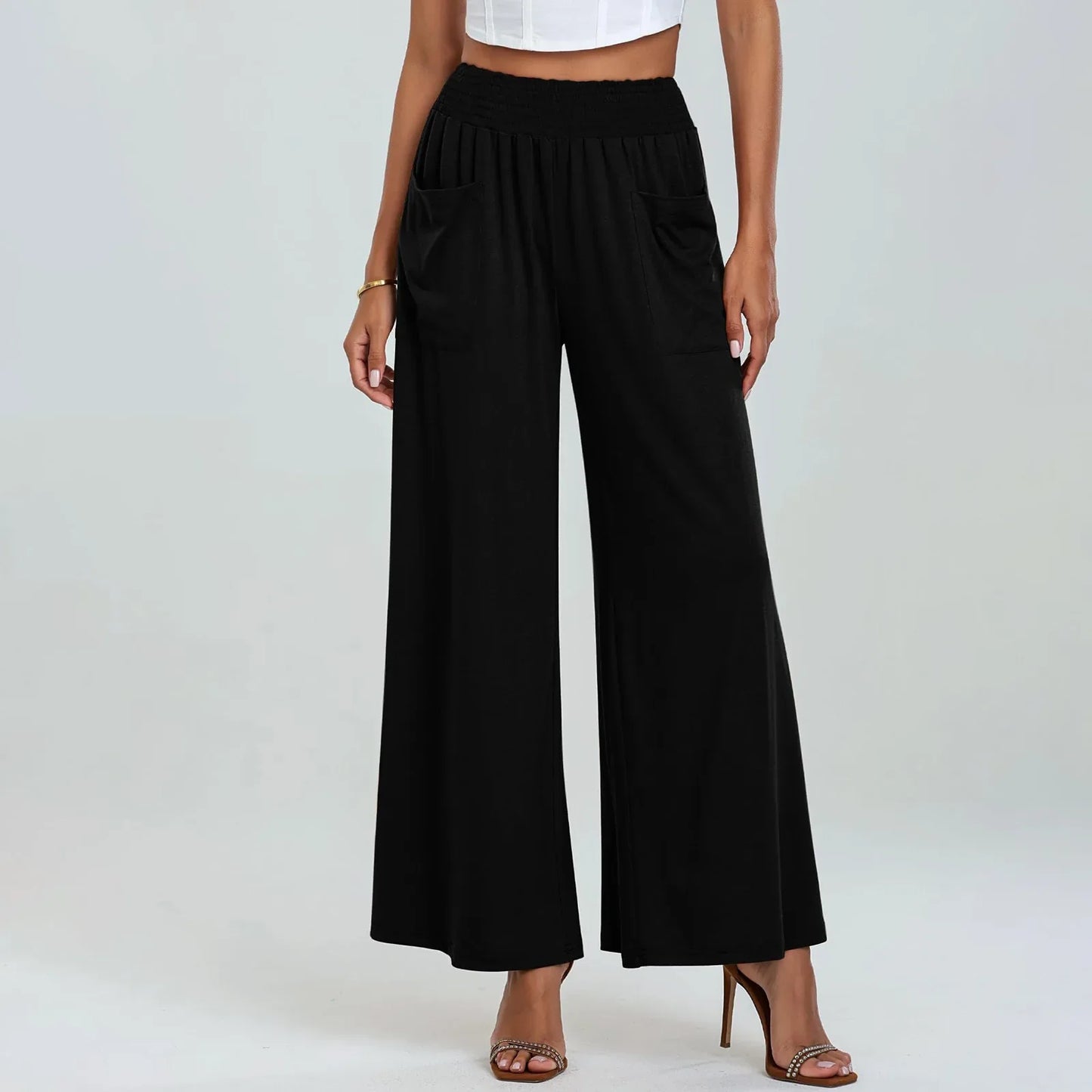 Calça Lissara™ Com Cintura Alta, Bolsos Drapejados E Modelagem Pantalona / Praticidade Com Aparência Refinada
