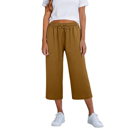 Calça Lisia™ Pantacourt em Linho de Algodão com Cintura Elástica e Cordão Ajustável / Conforto Leve Para Usar Todos Os Dias!