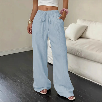 Calça Pantalona Marelle™ em Linho de Algodão com Cordão Ajustável