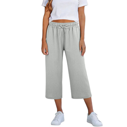 Calça Lisia™ Pantacourt em Linho de Algodão com Cintura Elástica e Cordão Ajustável / Conforto Leve Para Usar Todos Os Dias!