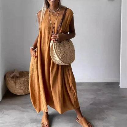 Vestido Malaya™ em Linho de Algodão com Estilo Minimalista / Toque Suave e Caimento Fluido para Máximo Conforto!