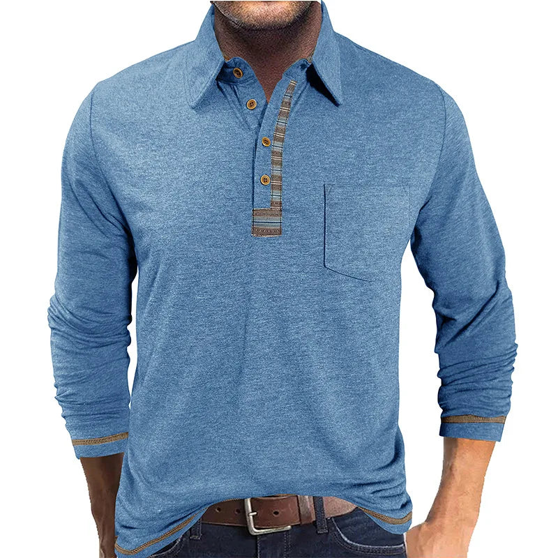 Camisa Manga Longa Bellford™ com Gola Polo em Contraste e Caimento Ajustado