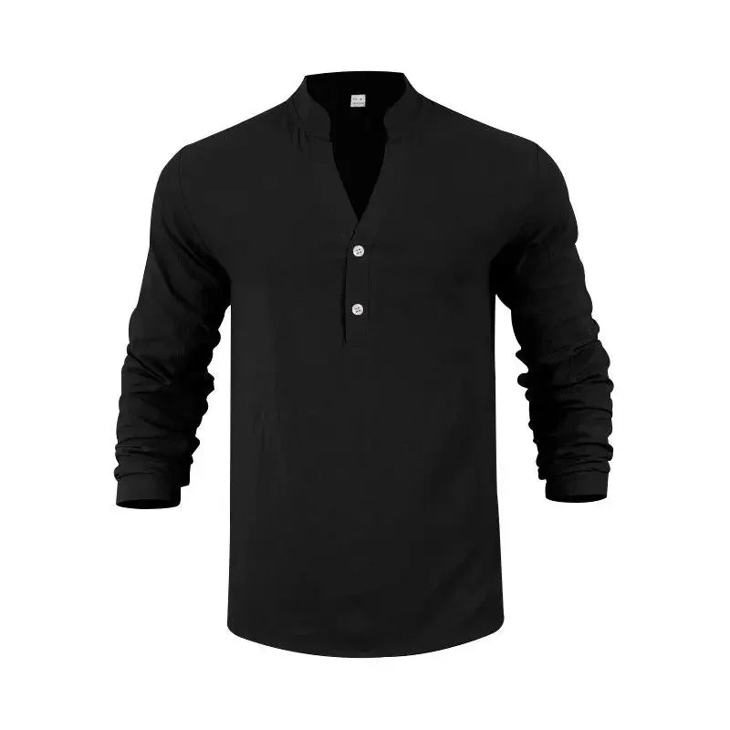 Camisa Orvian™ em Linho Premium com Gola Henley minimalista