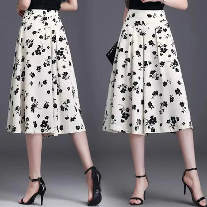 [COMPRE 1 E LEVE 2] Calça-Saia Olivia™ Midi Floral com Cintura Alta / Toque de Feminilidade e Frescor que Valoriza Você em Qualquer Ocasião!
