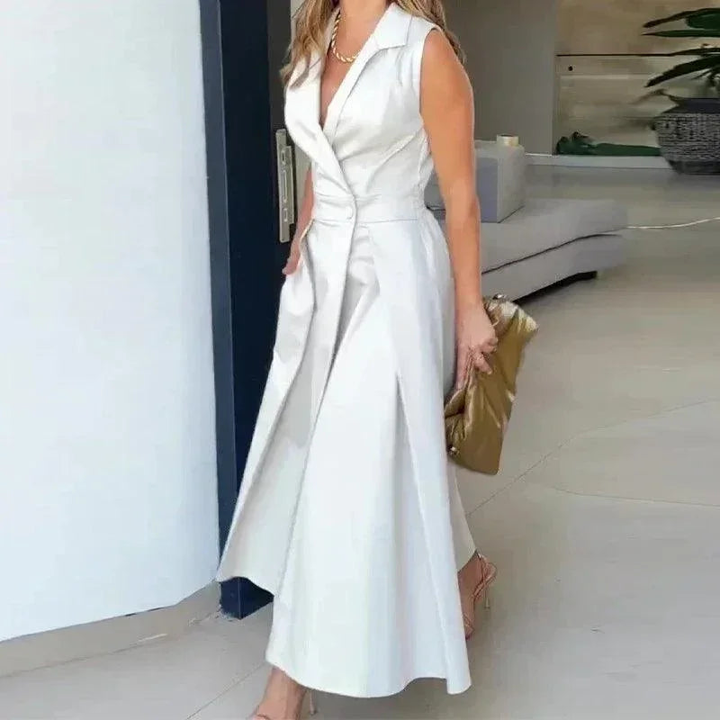 Vestido Bella Polo™ em Linho de Algodão com Gola Elegante / Sofisticação e Conforto para Dias de Verão!