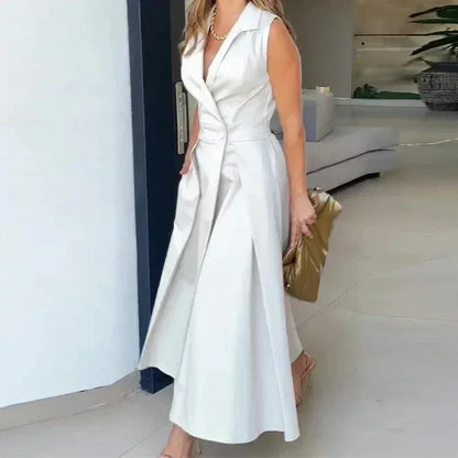 Vestido Bella Polo™ em Linho de Algodão com Gola Elegante / Sofisticação e Conforto para Dias de Verão!