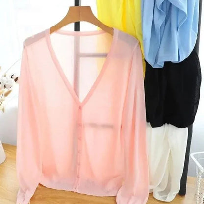 Blusinha Estilo Cardigan AmeliaSunset™ - Moda Verāo Outono com Frescor e Proteção UV