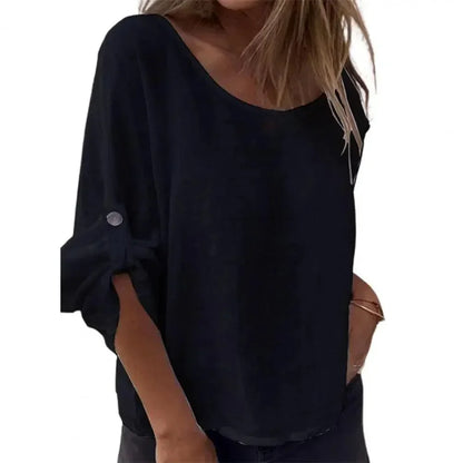 [Black Friday: Compre 1 e Leve 2] Blusinha Horizonte Sereno™ em Linho de Algodão / Leveza e Charme para Inspirar o Seu Dia com Conforto e Estilo!