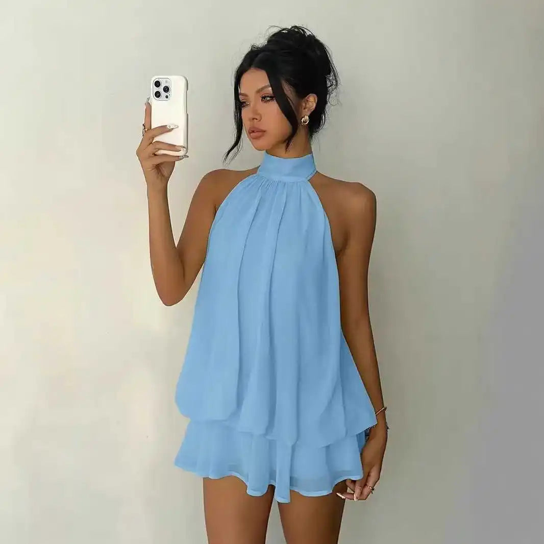 Vestido Serenya™ com Amarração Halter e Leveza Natural