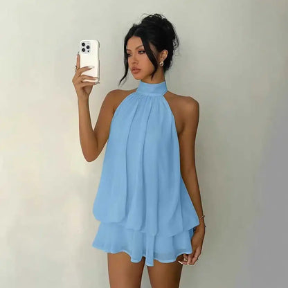 Vestido Serenya™ com Amarração Halter e Leveza Natural