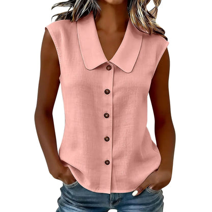 [COMPRE 1 E LEVE 2] Camisa Celinea™ em Linho de algodão Com Gola Elegante e Botões Frontais / Leveza Que Combina Com Tudo