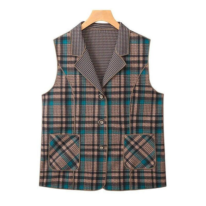 Colete Francesca™ com Lapela Elegante e Estampa Xadrez Clássica / O Charme Europeu em Uma Peça Atemporal e Sofisticada