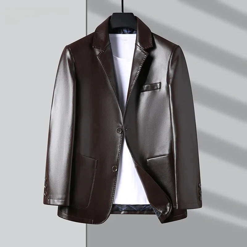 Jaqueta Mikkel™ Estilo Blazer em Couro Premium com Design Minimalista