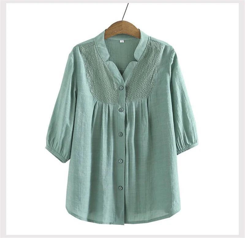 Camisa Feminina Julie™ com Manga 3/4 e Detalhe Renda -  Conforto, Elegância e Versatilidade para Todas as Ocasiões!