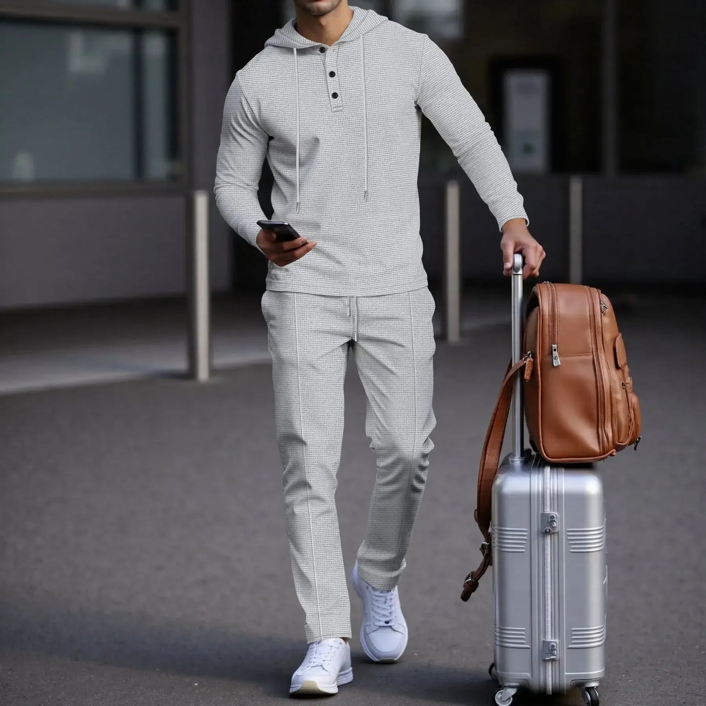 Conjunto Manchester™ em Algodão Texturizado com Capuz e Calça Slim