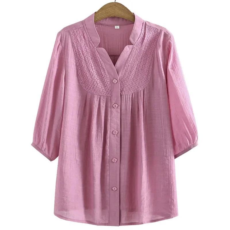 Camisa Feminina Julie™ com Manga 3/4 e Detalhe Renda -  Conforto, Elegância e Versatilidade para Todas as Ocasiões!