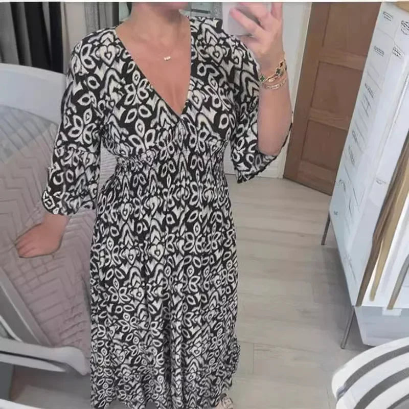 [COMPRE 2 E LEVE 3]  Vestido Harmonia Tropical™ com Estampa Boho e Tecido Leve / Um Toque de Cor e Liberdade para seu Dia!