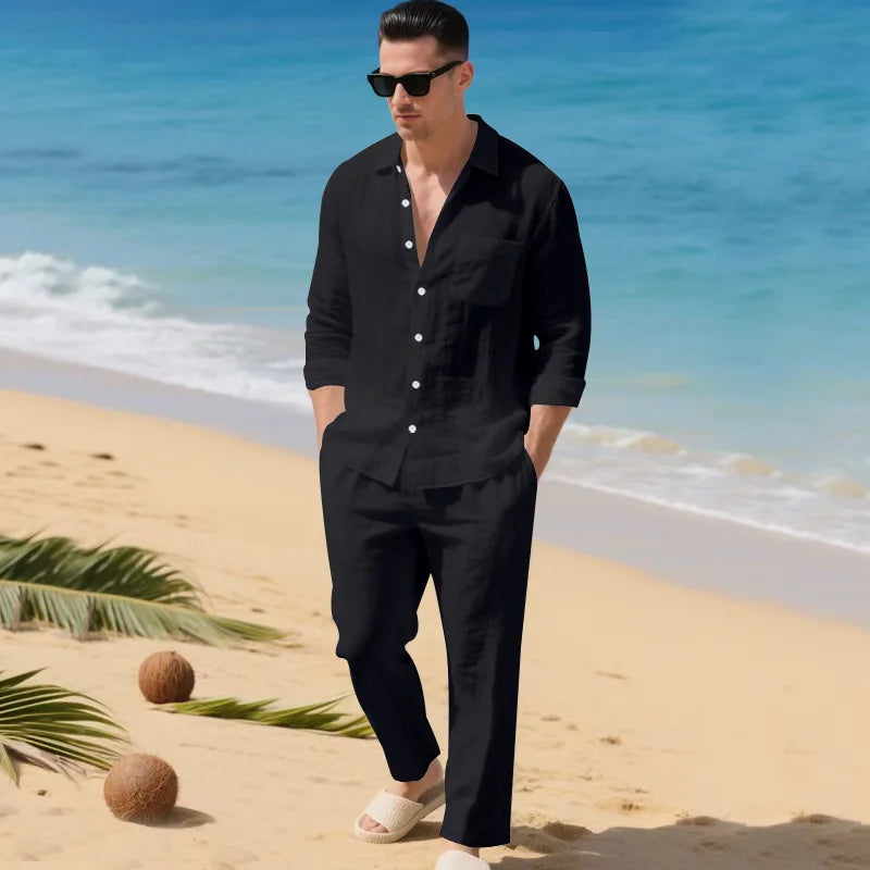 Conjunto Luca™ em Linho de Algodão com Camisa de Botões