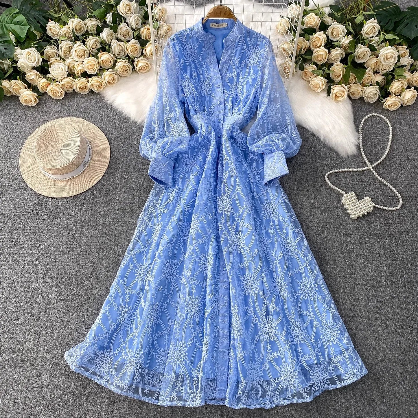 Vestido Imperial™ Rendado com Mangas Bufantes