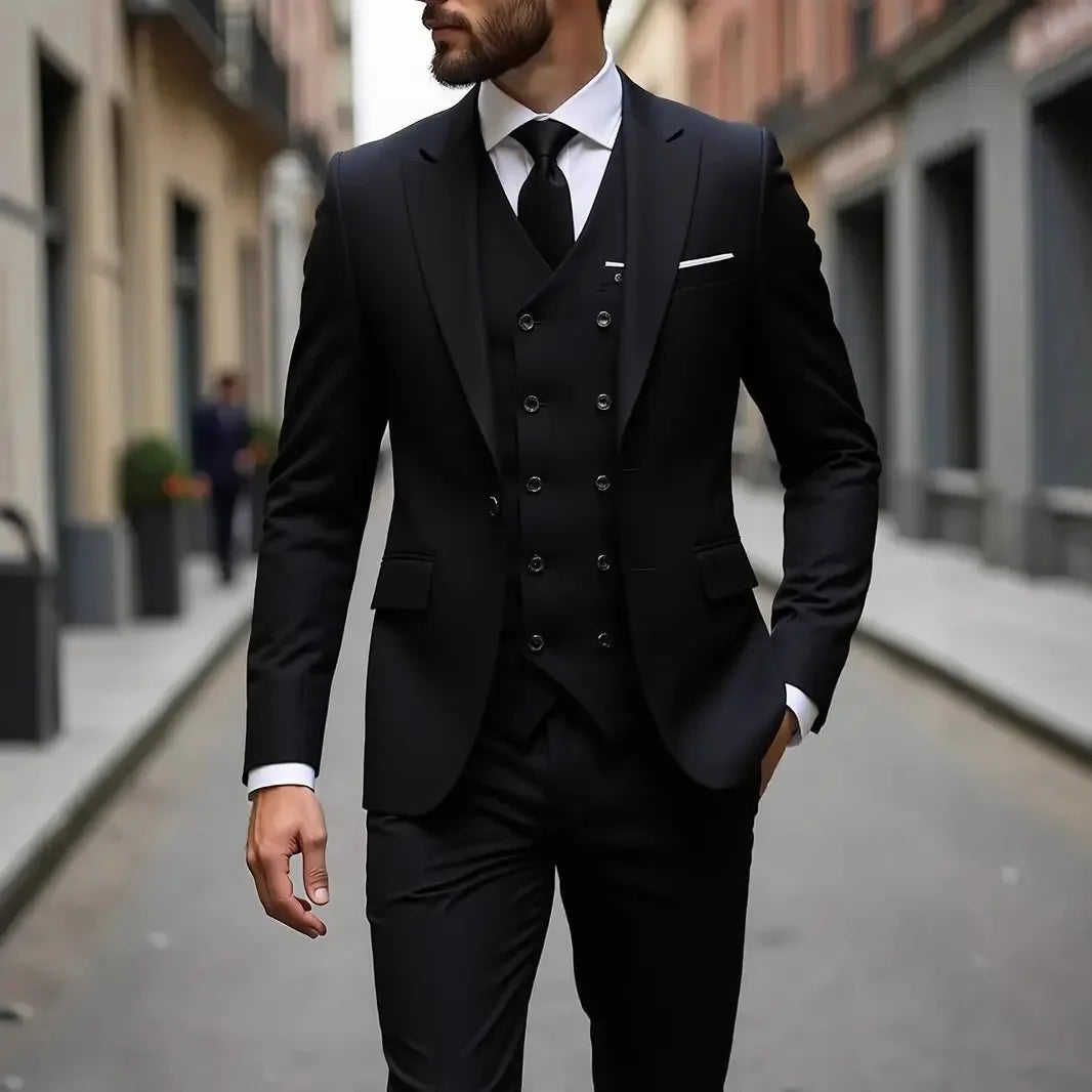 Terno Montevic™ com Colete Transpassado, Blazer Estruturado e Corte Slim / Presença Impecável Para Ocasiões Especiais.