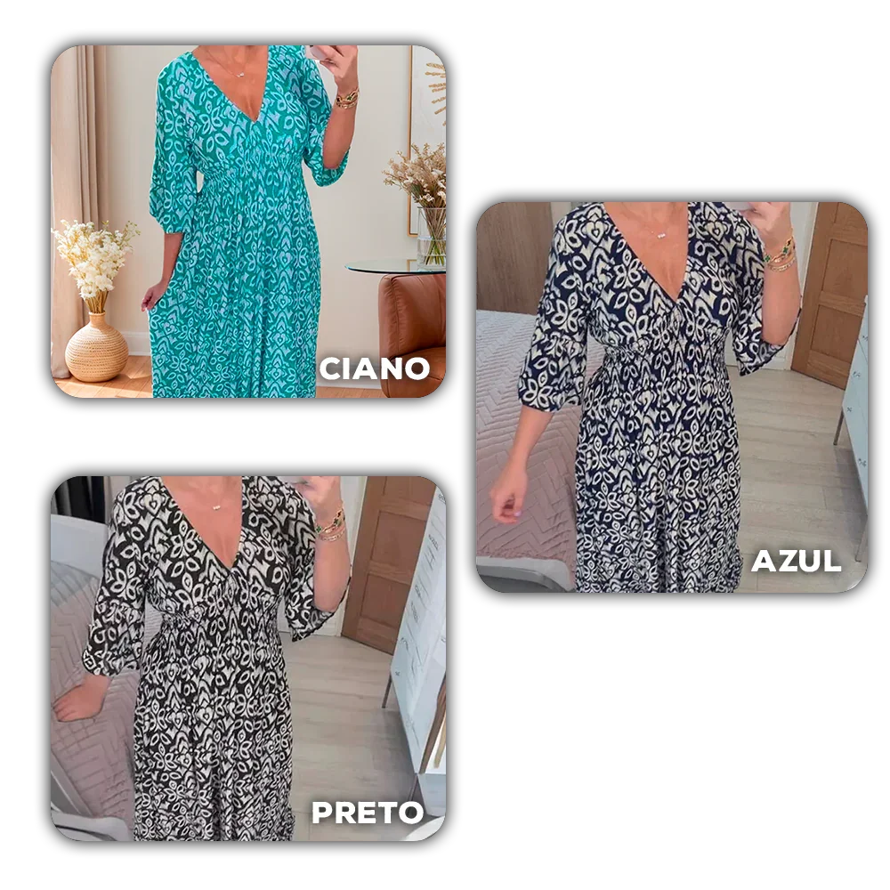 [COMPRE 2 E LEVE 3]  Vestido Harmonia Tropical™ com Estampa Boho e Tecido Leve / Um Toque de Cor e Liberdade para seu Dia!