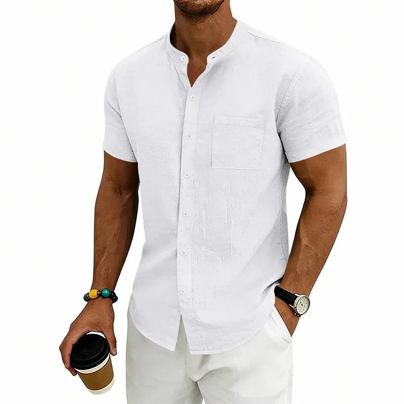 [COMPRE 1 E LEVE 2] Camisa Montese™ Em Linho de Algodão Com Gola Mandarim