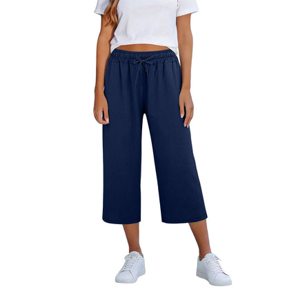 Calça Lisia™ Pantacourt em Linho de Algodão com Cintura Elástica e Cordão Ajustável / Conforto Leve Para Usar Todos Os Dias!