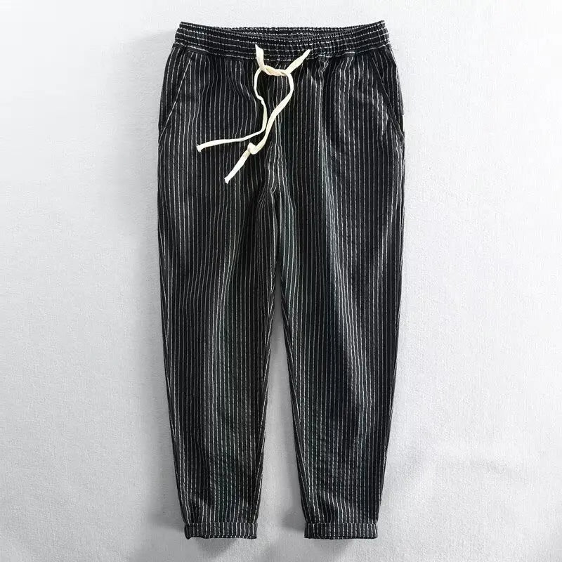 Calça Laurent™ em Linho de Algodão com Listrado Elegante