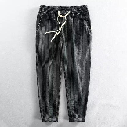 Calça Laurent™ em Linho de Algodão com Listrado Elegante