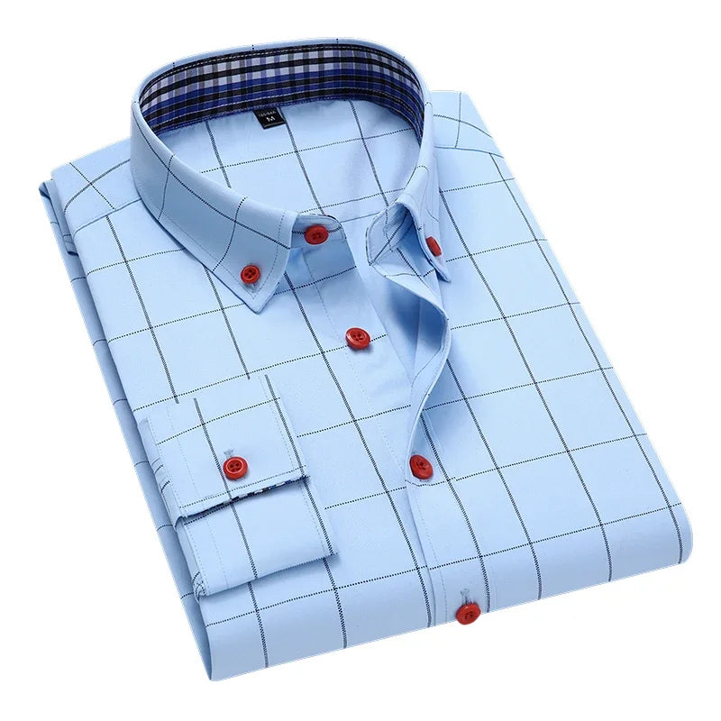 Camisa Alaric™ com Acabamentos Xadrez e Alfaiataria Casual / Um Clássico Masculino com Presença Refinada