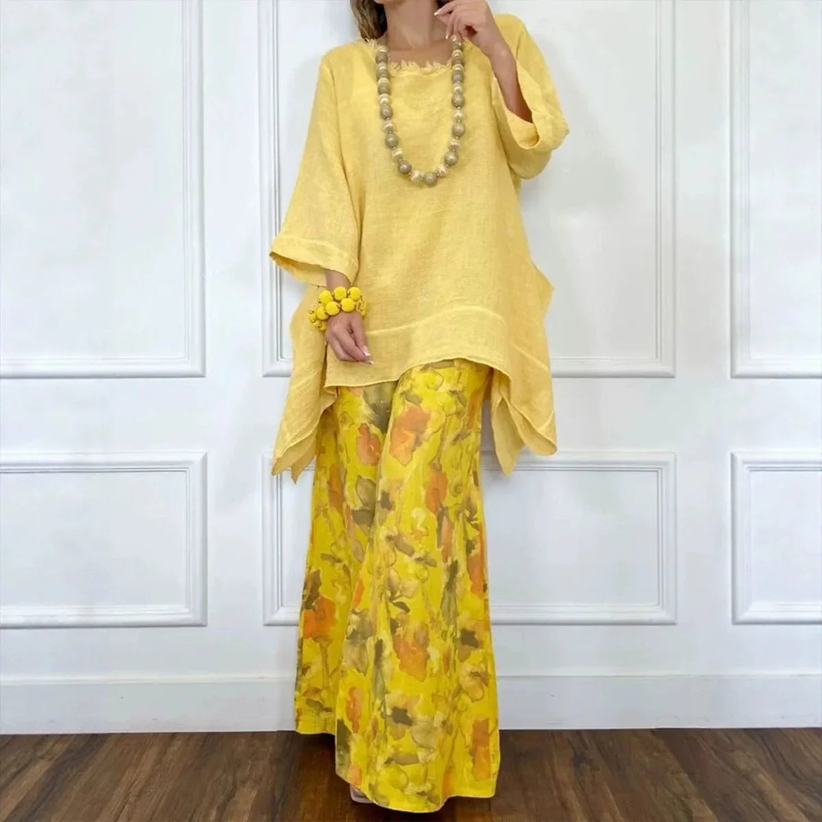 Conjunto Amara™ em Linho de Algodão com Blusa Oversized e Calça Pantalona